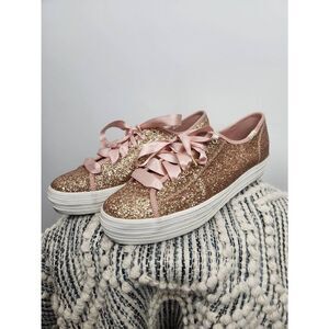 Kate Spade X Keds Pink Sparkle Canvas Sneakers Womens Size 11